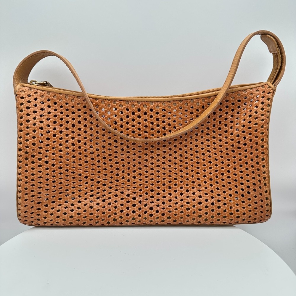 Vtg Zanasca Purse Bag Tan Woven Shoulder Strap Leather Boho Indie Leather Summer